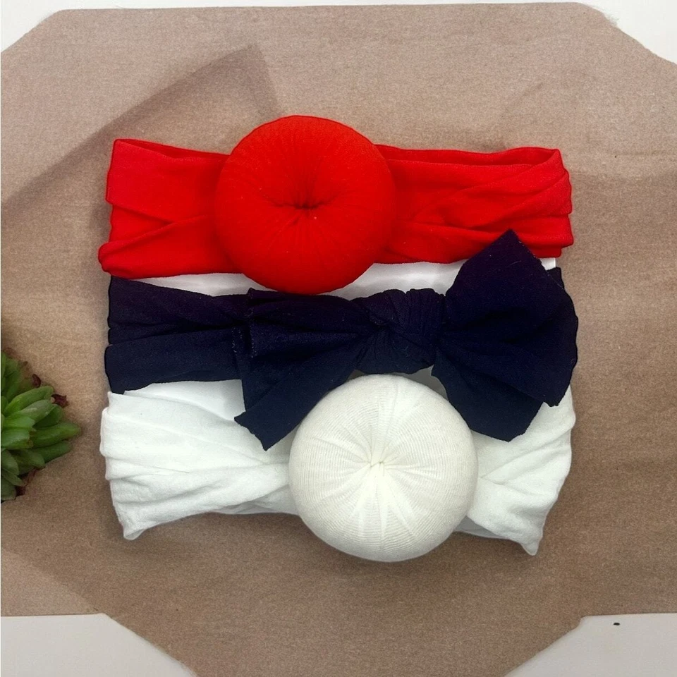 Patriotic Red, White, and Blue Nylon Baby Headbands - Soft and Stretchy Set - Image 1 of 1