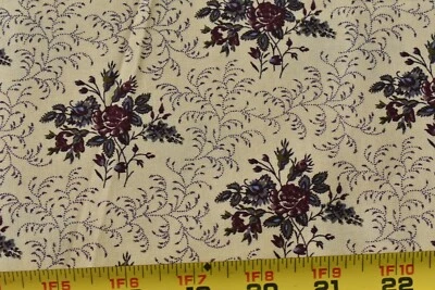 29" Long, Wine Floral on Tan Quilt Cotton, RJR/"Cherished Memories", P3966 - Image 1 of 4