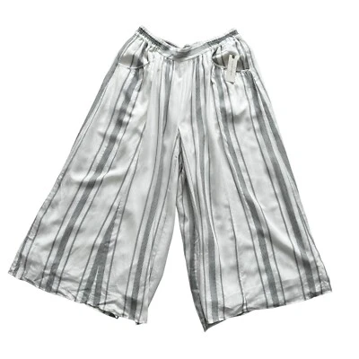 Anthropologie Elevenses Wide Leg Cropped Pants White Black Elastic Waist Size S - Image 1 of 4