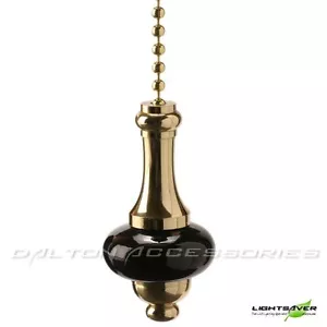 More details for decorative polished brass &amp; black ceramic disc bathroom pull chain / pull cords