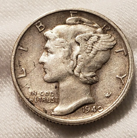 1940-S Silver Mercury Dime Slightly Off Center Error Coin 10c Cover
