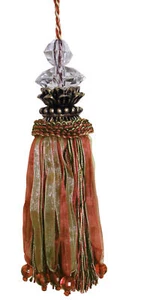 Tassel with Gold Top and Faceted Beads - Dark Pink / Olive 18cm - Picture 1 of 1