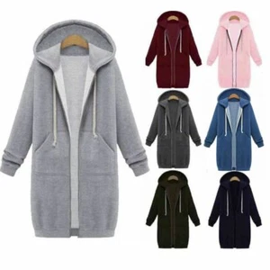 Women Plus Size Winter Zipper Hoodie Sweater Hooded Long Jacket Sweatshirt Coat - Picture 1 of 16