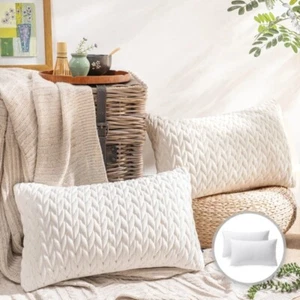 Square Decorative Throw Pillow Cushion for Couch, 12" x 20", White, 2 Pack - Picture 1 of 1