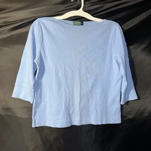 VTG Ralph Lauren Blue Shirt Womens Petite Medium 3/4 Sleeve Embroidered Pocket - Picture 1 of 5