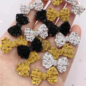 60pcs Silver Bow Rhinestone Applique Flatback Resin Bows Buttons Scrapbook Craft - Imagen 1 de 11
