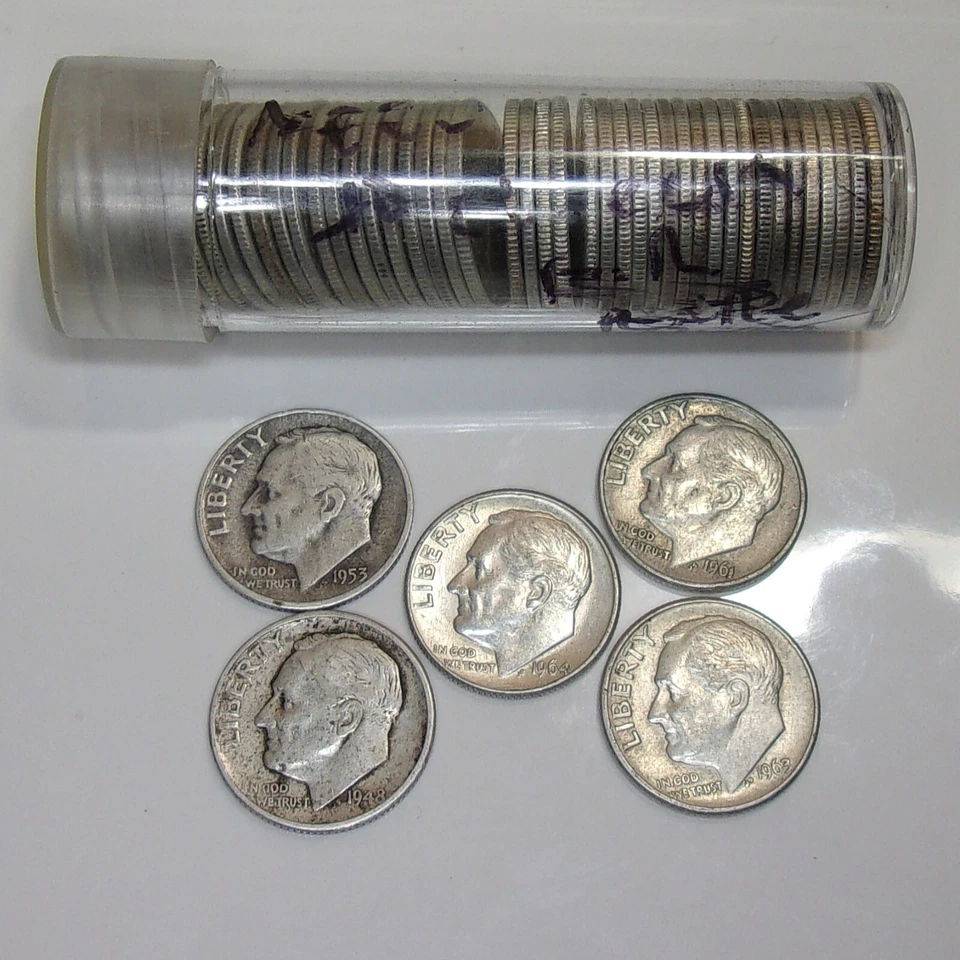Roosevelt Dimes Full Roll of 90% Silver United States Dimes $5.00. Face Value - Image 1 of 2