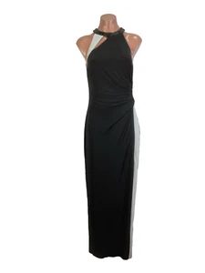 RALPH LAUREN LRL Black White Formal Sleeveless High Neck Beaded Gown Dress 4 - Picture 1 of 14