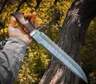 Couteau de chasse Bowie en acier Damas 17 pouces fabriqué à la main - lame fixe plumes