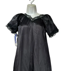 vintage triangle lingerie USA black short sleeve long maxi gown Size M - Picture 1 of 6