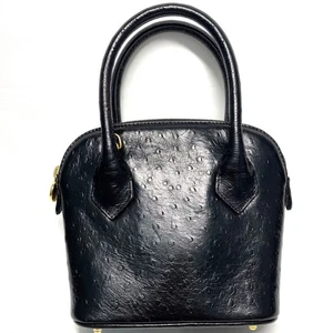 FENDI Ostrich leather handbag shoulder bag in black From Japan Authentic Used !! - Picture 1 of 14