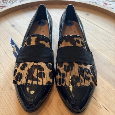 Mocasines Kate Spade Cayla charol talla 6,5 piel de leopardo flecos diseñador Foto 1 de 4