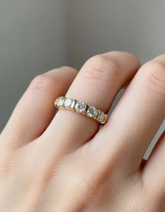 14K Solid Gold 5 Diamond Eternity Band Lab Grown Diamond Wedding Ring 1/2CTW - Picture 1 of 8