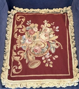 Copricuscino 20” X 24” nuovo vintage tessuto a mano punto ago rosso motivo floreale - Foto 1 di 10