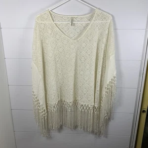 Top Boho Crema Crochet Encaje Talla M/L Festival Encubrimiento Flecos Gitano Fairycore - Imagen 1 de 15