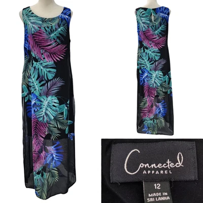 Maxi Vestido Connected Apparel Para Mujer 12 Capas Tropicales Sin Mangas Dobladillo Lateral Abierto Foto 1 de 4