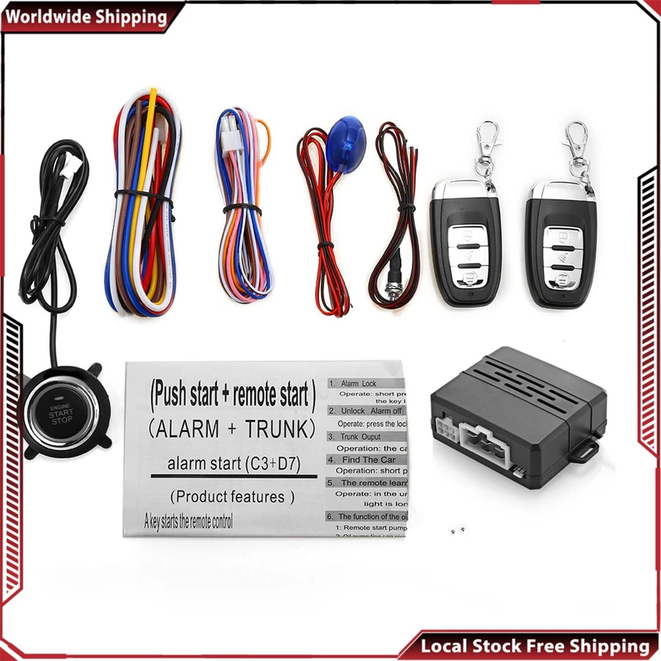 Car Keyless Entry Engine Start Alarm System Push Button Remote Starter Stop Foto 1 de 4