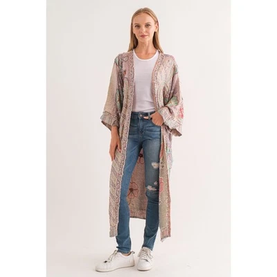 Raj Duster Kimono Floral Paisley Embroidered Cardigan Boho OS Festival - Image 1 of 4