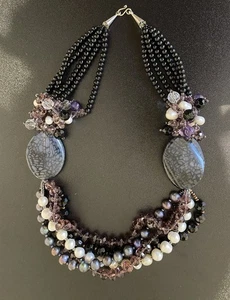 925 Sterling Silver Freshwater Baroque Pearl Amethyst 5 Strand Necklace - Picture 1 of 4