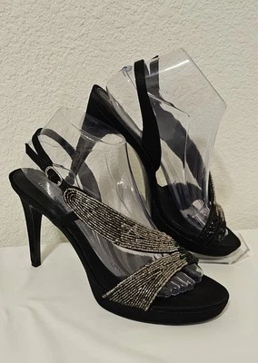 Adrianna Papell Leather Beaded Shoes Elegant Evening Heel Women Size US 9M/EU 39 - Image 1 of 4