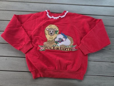 De Colección Años 90 Navidad Sudadera Niños M Rojo León Cordero "Paz en la Tierra" Apliques  Foto 1 de 4