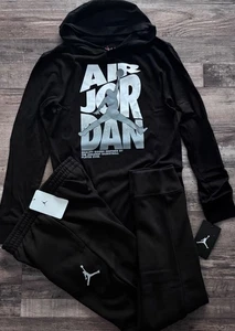 NWT Nike Air Jordan Boys YLG Black/White/Gray L/S  Jogger Pants Set Large - Picture 1 of 3