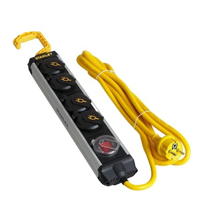 Stanley ALU Regleta De Enchufes 4 Tomas Con Gancho Interruptor IP44 3m - Imagen 1 de 4