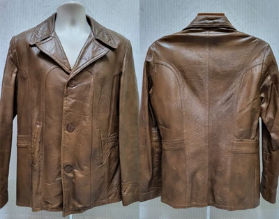 Jaqueta de couro marrom vintage década de 1970 casaco discoteca Donnie Brasco clube de luta - masculina 42 - Imagem 1 de 4