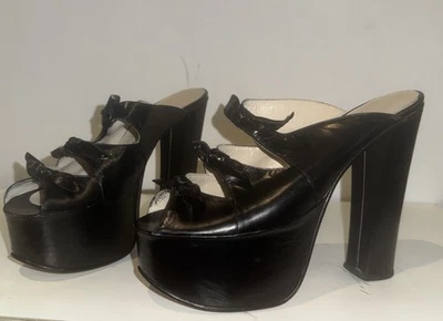 De Colección 8.5 Años 70 80 Plataforma Italiana Zapatos de Vestir Sandalias Nuevo de Lote Antiguo Negro Disco Stripper Foto 1 de 4