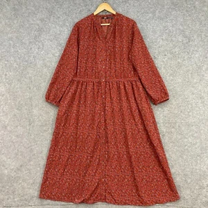Uniqlo Dress Womens Large Brown Floral Long Sleeve Midi Button Shift Vneck 21301 - Picture 1 of 11