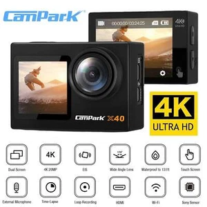 ✅Campark Action Camera Touch Screen 4K Sony UHD Doppio Schermo 30FPS 20MP EIS Wi-Fi - Foto 1 di 7