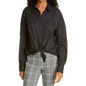 Camisa RAG & BONE Negra Manga Larga Algodón Corbata Botón Talla XXS NUEVA - Imagen 1 de 12