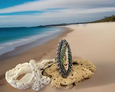Size 7 Abalone Shell Ring  -Sterling Silver plated 925 -Brand New - Image 1 of 4