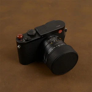 Handmade Leather Lens Cover Black Brown for Leica Q typ116 Camera Protective Cap - Picture 1 of 14