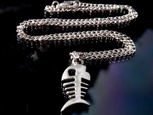 Stainless Steel 16-30 inch Necklace with Silver Fishbone Skeleton Pendant - Picture 1 of 4