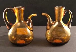 Cruetas de aceite y vinagre ámbar hechas en España vintage - Imagen 1 de 9