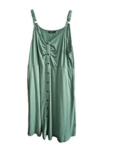 BLOOMCHIC Spaghetti Adjustable Straps Green Midi Dress Size 18/20 Pockets - Picture 1 of 6