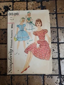 Vintage 1950's SImplicity 3526 Pattern Girls Full Skirt Dress w Sash Sz 8 - Picture 1 of 3