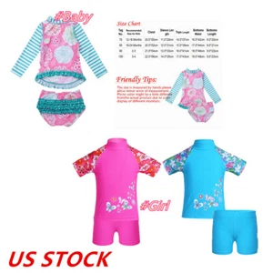 Babies Girls Swimsuits Rashguard Swimwear Tops Bottoms Sunscreen Bathing Suits - Picture 1 of 33