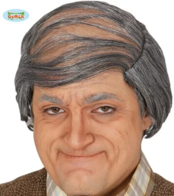 FIESTAS GUIRCA Herren Alter Mann Kostüm Kamm über Perücke & Kopfschmuck Glatze Glatze Opa Neu fg