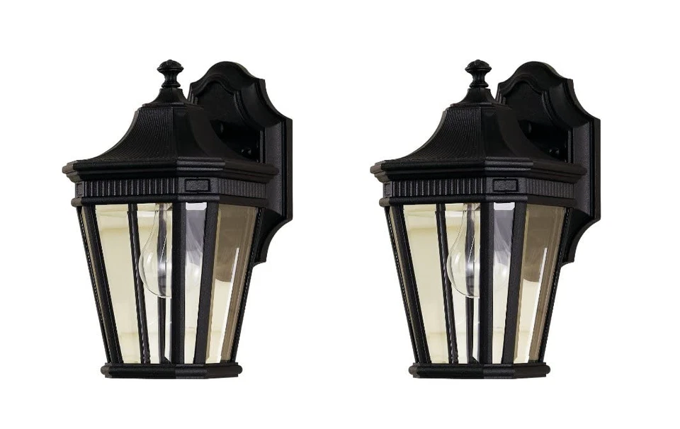 Feiss OL5400BK Cotswold Lane Outdoor Patio Lighting Wall Lanterns Black 2-Lights - Image 1 of 3