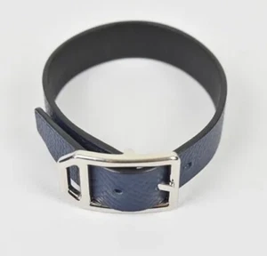 Hermes Paddock Palladium Plated Leather Wrap Bracelet Navy Blue - Picture 1 of 12