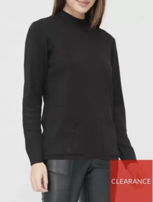 V By Very Turtle Neck Structured Knit Front Pocket Jumper Top Black UK Size 12 - Image 1 of 2