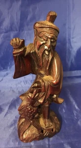 Vintage Chinese - Hand Carved - Hard Wood Fisherman 19.5cm Tall - FREE POSTAGE - Picture 1 of 6