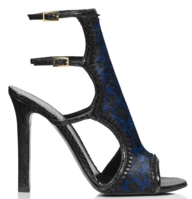 $995 NEW Tamara Mellon TROUBLE MAKER Blue Black Python Sandals Pony Shoes 40 - Image 1 of 3