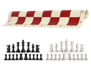 Piezas de ajedrez en blanco y negro y tablero de vinilo rojo de 20" - juego de ajedrez triple ponderado - Imagen 1 de 4