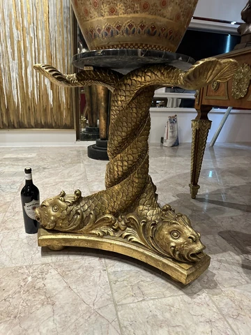 Exceptional Koi/Dolphin Giltwood Table/ Pedestal Handcarved Cover