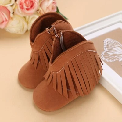 NEW Baby Boy Girl Cowboy Fringe Boots Soft Sole Baby Crib Shoes - Image 1 of 4