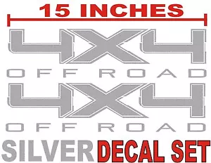4x4 OFF ROADTruck Bed Decals, SILVER METALLIC (Set) for Ford F-150 & Super Duty - Picture 1 of 2