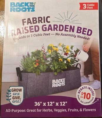 NEW Fabric Raised Garden Bed 3 Cubic Feet No Assembly 36x12x12 Back To The Roots - Image 1 of 2